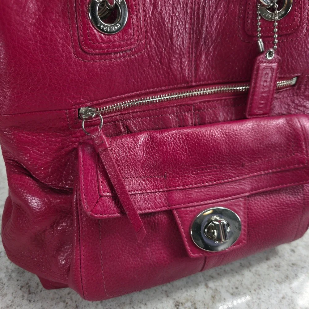 Coach Kristin Magenta Pink Leather Tote Shoulder Bag F15694 Silver Hardware